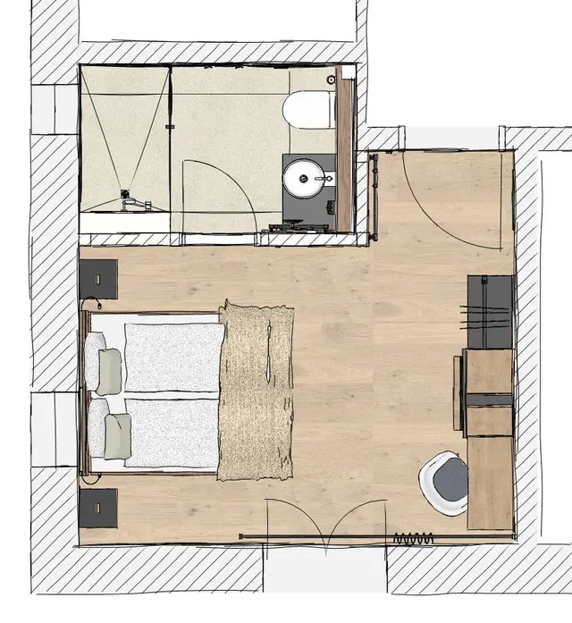 Queensitze double room with terrace towards the garden — Biohotel WildLand, Wietze (4/4)