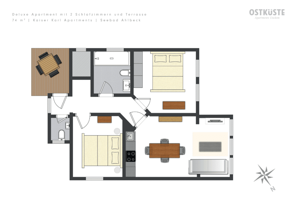 Kaiser Karl No. 6 | Deluxe 2 Bedroom Apartment | Terrace — accommodation at OSTKÜSTE Boutique Apartments, Seebad Ahlbeck — photo 10 of 11