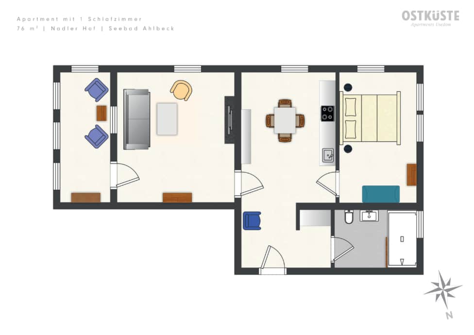 Nadler Hof No. 3 | 1 Bedroom Apartment | separate kitchen — accommodation at OSTKÜSTE Boutique Apartments, Seebad Ahlbeck — photo 16 of 17