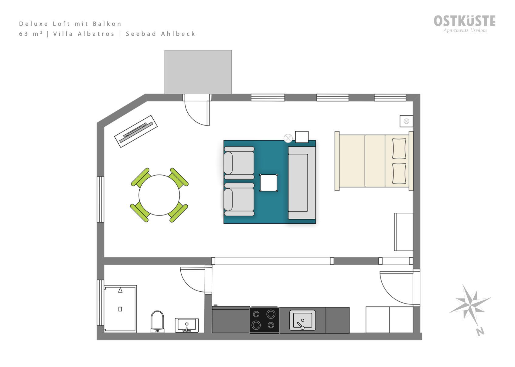 Villa Albatros No. 6 | Deluxe Loft | Balcony — accommodation at OSTKÜSTE Boutique Apartments, Seebad Ahlbeck — photo 13 of 14