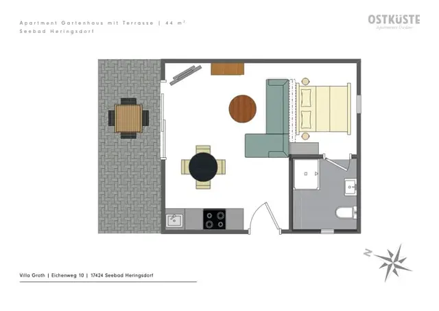 Villa Groth No. 10 | 1 Bedroom Gartenhaus | Terrace — accommodation at OSTKÜSTE Boutique Apartments, Seebad Ahlbeck — photo 16 of 17