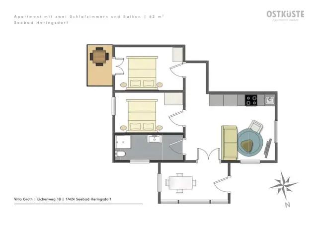 Villa Groth No. 3 | 2 Bedroom | Balcony — accommodation at OSTKÜSTE Boutique Apartments, Seebad Ahlbeck — photo 15 of 16