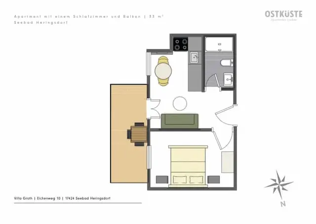 Villa Groth No. 7 | 1 Bedroom Apartment | Balcony — accommodation at OSTKÜSTE Boutique Apartments, Seebad Ahlbeck — photo 10 of 11