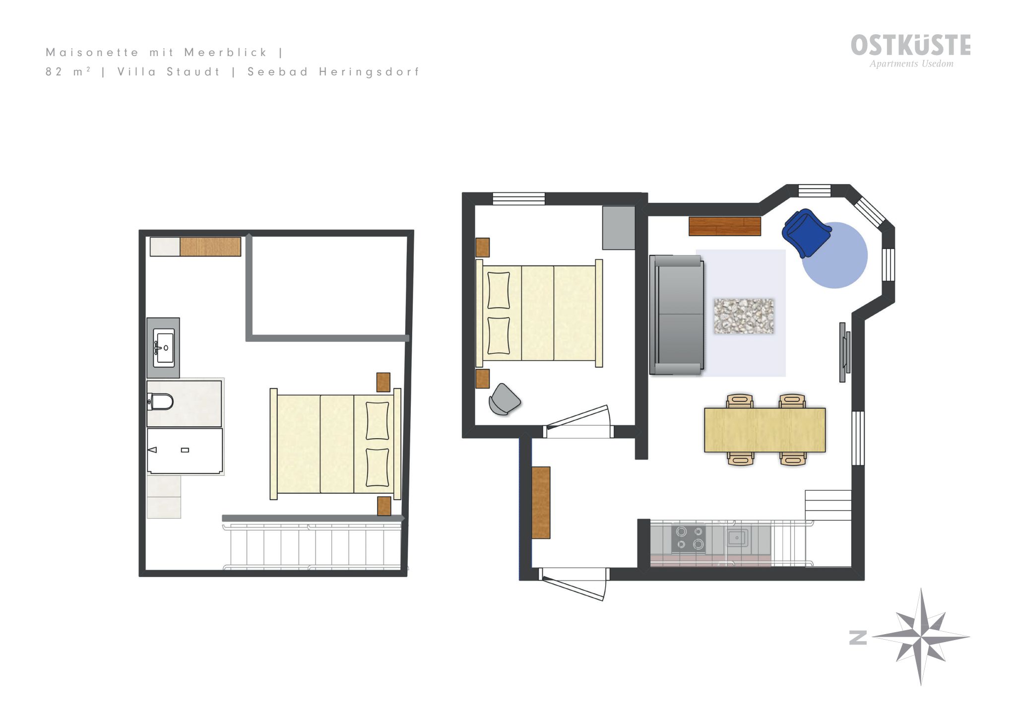Villa Staudt Nr. 10 | 1 Schlafzimmer Maisonette | Meerblick — OSTKÜSTE Boutique Apartments, Seebad Ahlbeck (11/12)