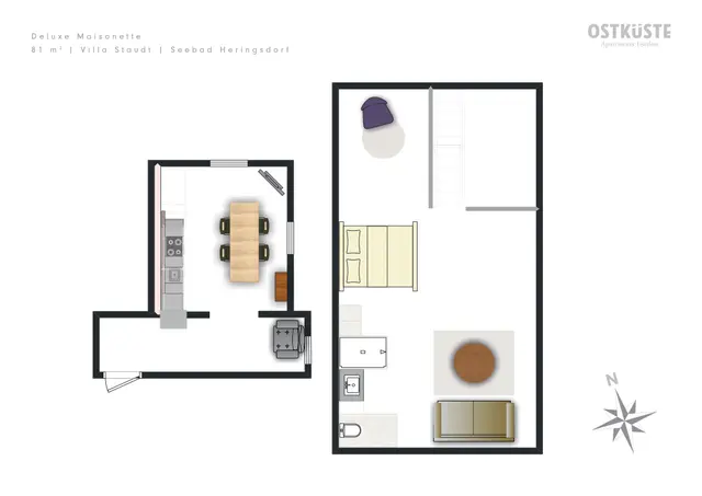 Villa Staudt No. 13 | Deluxe 1 Bedroom Maisonette — accommodation at OSTKÜSTE Boutique Apartments, Seebad Ahlbeck — photo 13 of 15