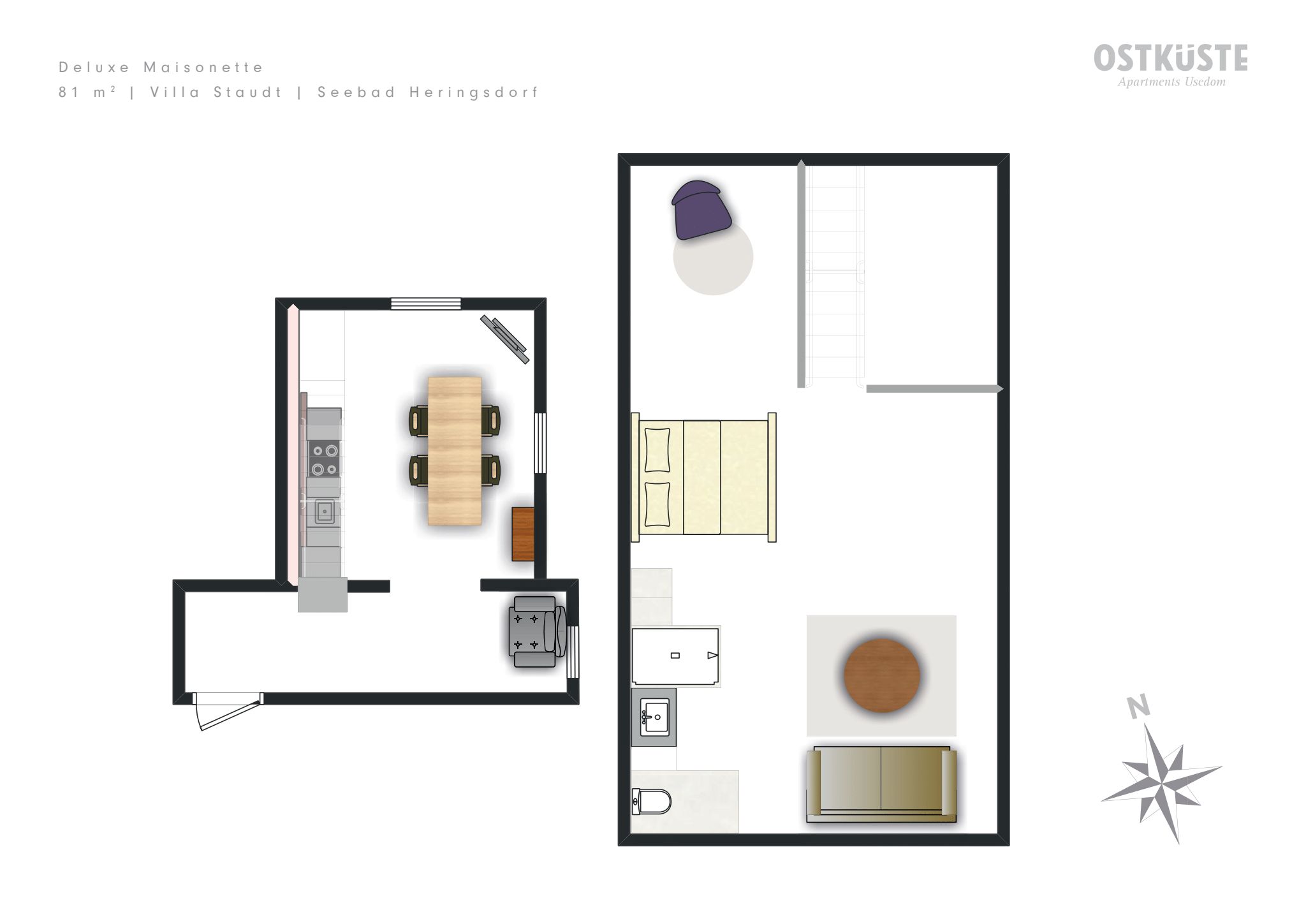 Villa Staudt No. 13 | Deluxe 1 Bedroom Maisonette — accommodation at OSTKÜSTE Boutique Apartments, Seebad Ahlbeck — photo 13 of 15