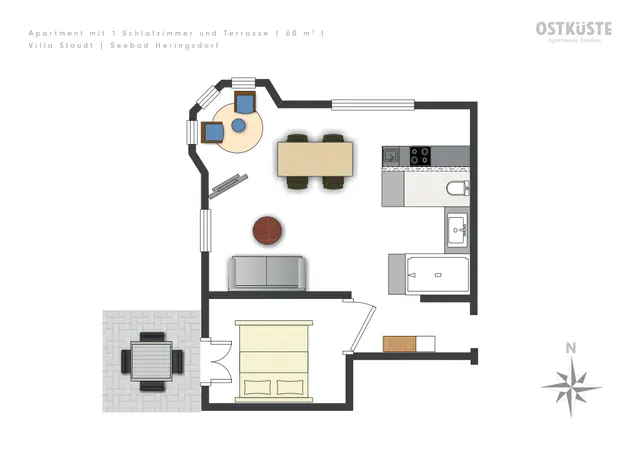 Villa Staudt No. 2 | 1 Bedroom Apartment | Terrace — accommodation at OSTKÜSTE Boutique Apartments, Seebad Ahlbeck — photo 9 of 11