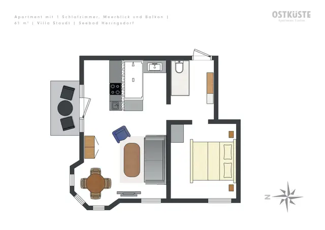 Villa Staudt No. 6 | 1 Bedroom Apartment | Balcony — accommodation at OSTKÜSTE Boutique Apartments, Seebad Ahlbeck — photo 10 of 12