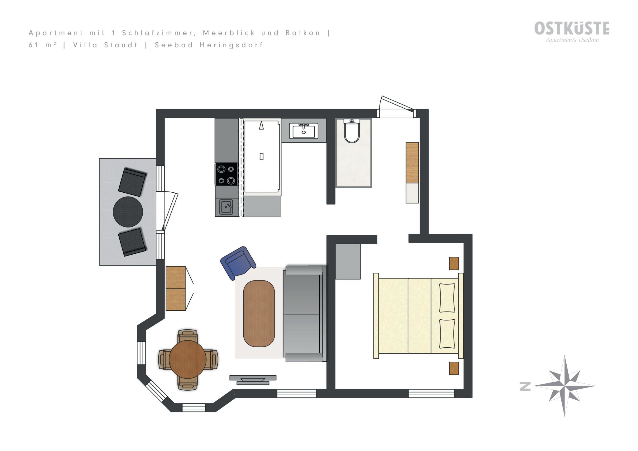 Villa Staudt No. 6 | 1 Bedroom Apartment | Balcony — accommodation at OSTKÜSTE Boutique Apartments, Seebad Ahlbeck — photo 10 of 12