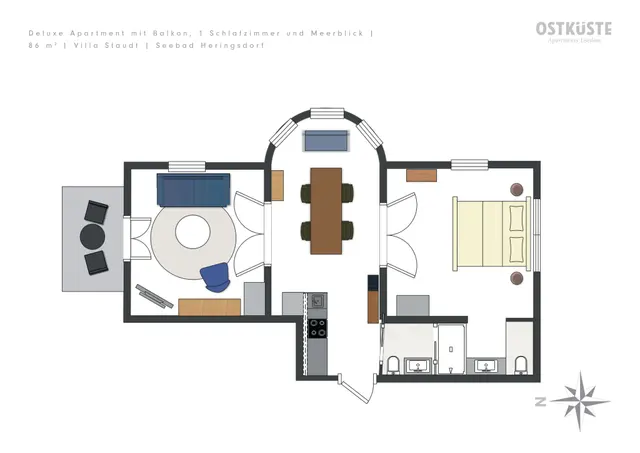 Villa Staudt No. 8 | Deluxe 1 Bedroom Apartment | Balcony — accommodation at OSTKÜSTE Boutique Apartments, Seebad Ahlbeck — photo 12 of 14