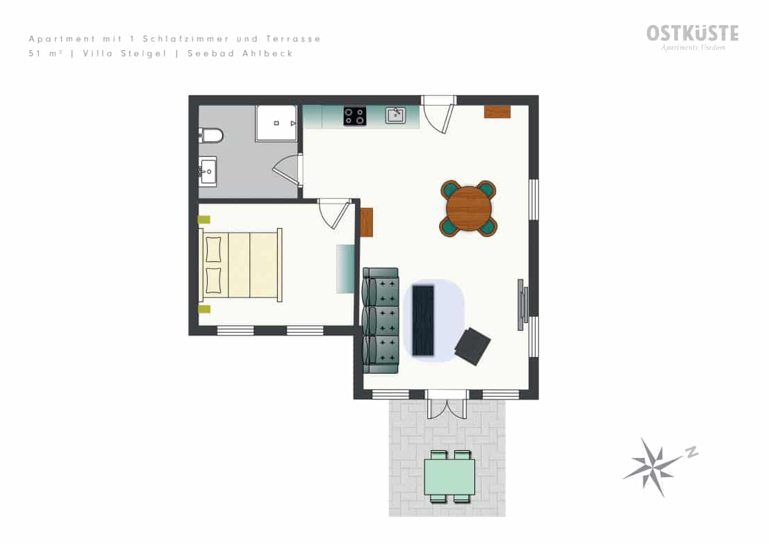 Villa Steigel No. 1 | 1 Bedroom Apartment | Terrace — accommodation at OSTKÜSTE Boutique Apartments, Seebad Ahlbeck — photo 16 of 17