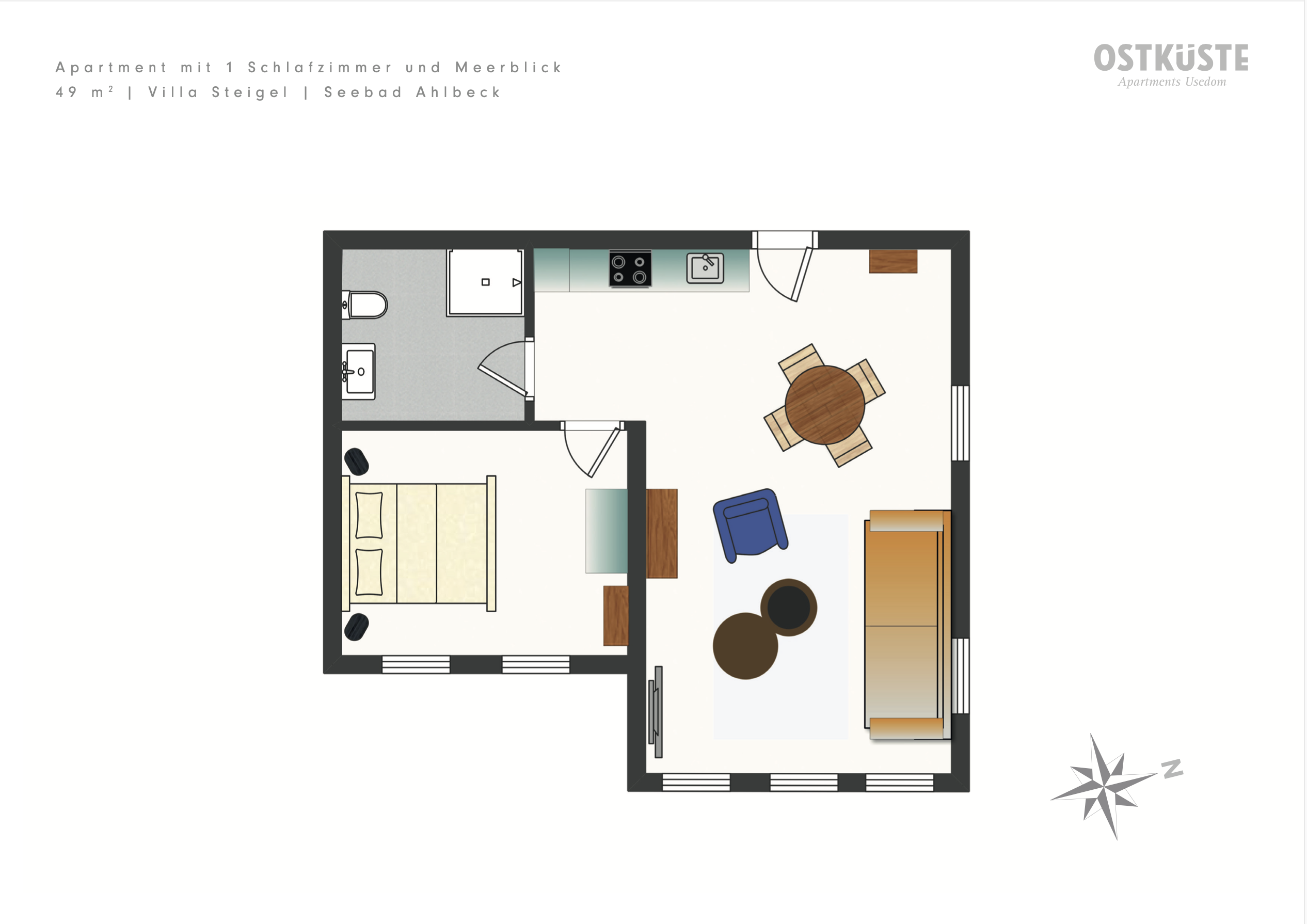 Villa Steigel No. 5 | 1 Bedroom Apartment | Sea view — accommodation at OSTKÜSTE Boutique Apartments, Seebad Ahlbeck — photo 14 of 15