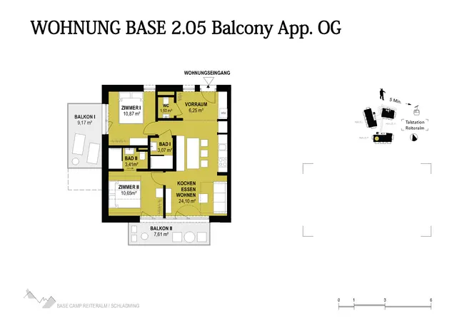 Basecamp Reiteralm 2.05 | 2 Schlafzimmer Balcony höheres Stockwerk | Sonnenseite mit Abendsonne | Direkt an der Reiteralm-Talstation | Outdoor-Sauna, Gym & Social Outdoor Area — Schladming Appartements Maria Gruber GmbH, Schladming (18/18)