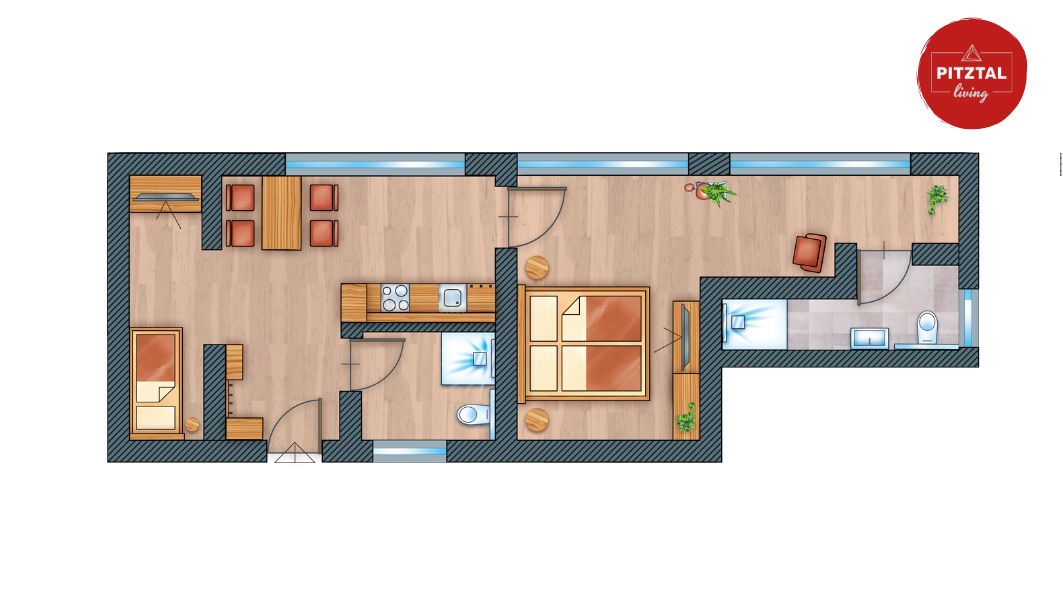 1 Schlafzimmer Apartment M | Talblick — Wellness Aparthotel Panorama Alpin und Pitztal Living, Jerzens im Pitztal (8/8)