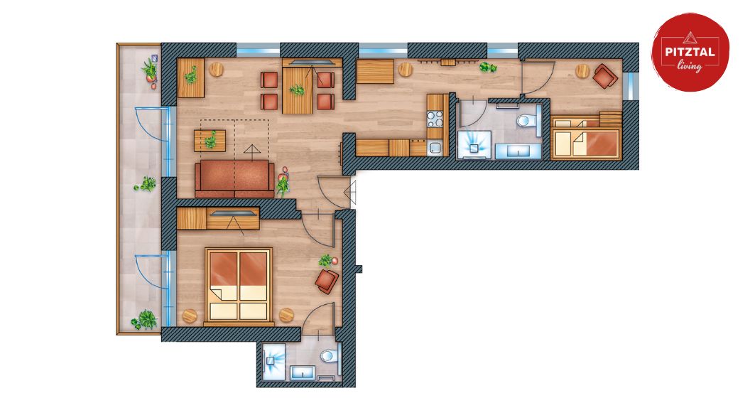 2 Schlafzimmer Apartment L | Infrarot Dusche — Wellness Aparthotel Panorama Alpin und Pitztal Living, Jerzens im Pitztal (5/5)